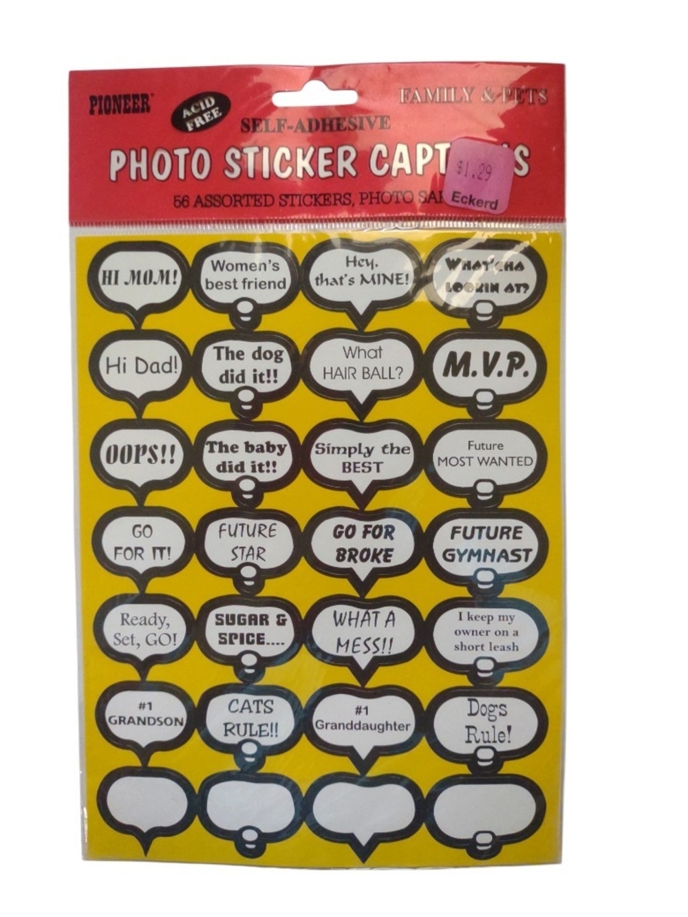 PIONEER Yellow & Red Self-Adhesive Photo Sticker Captions - Vintage